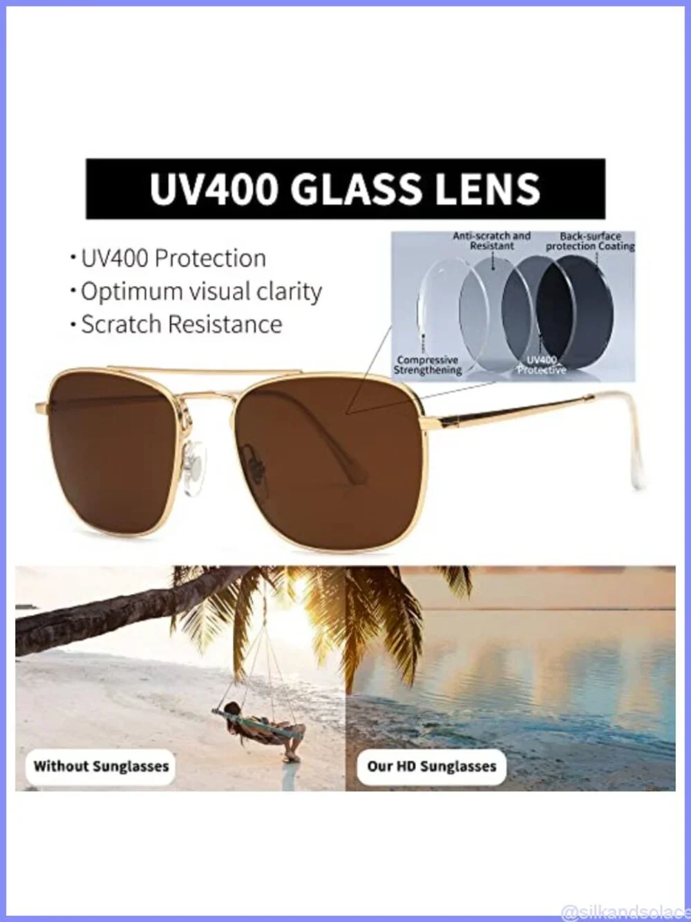 Square Aviator Sunglasses Alloy Metal Frame Scratch Resistant UV400